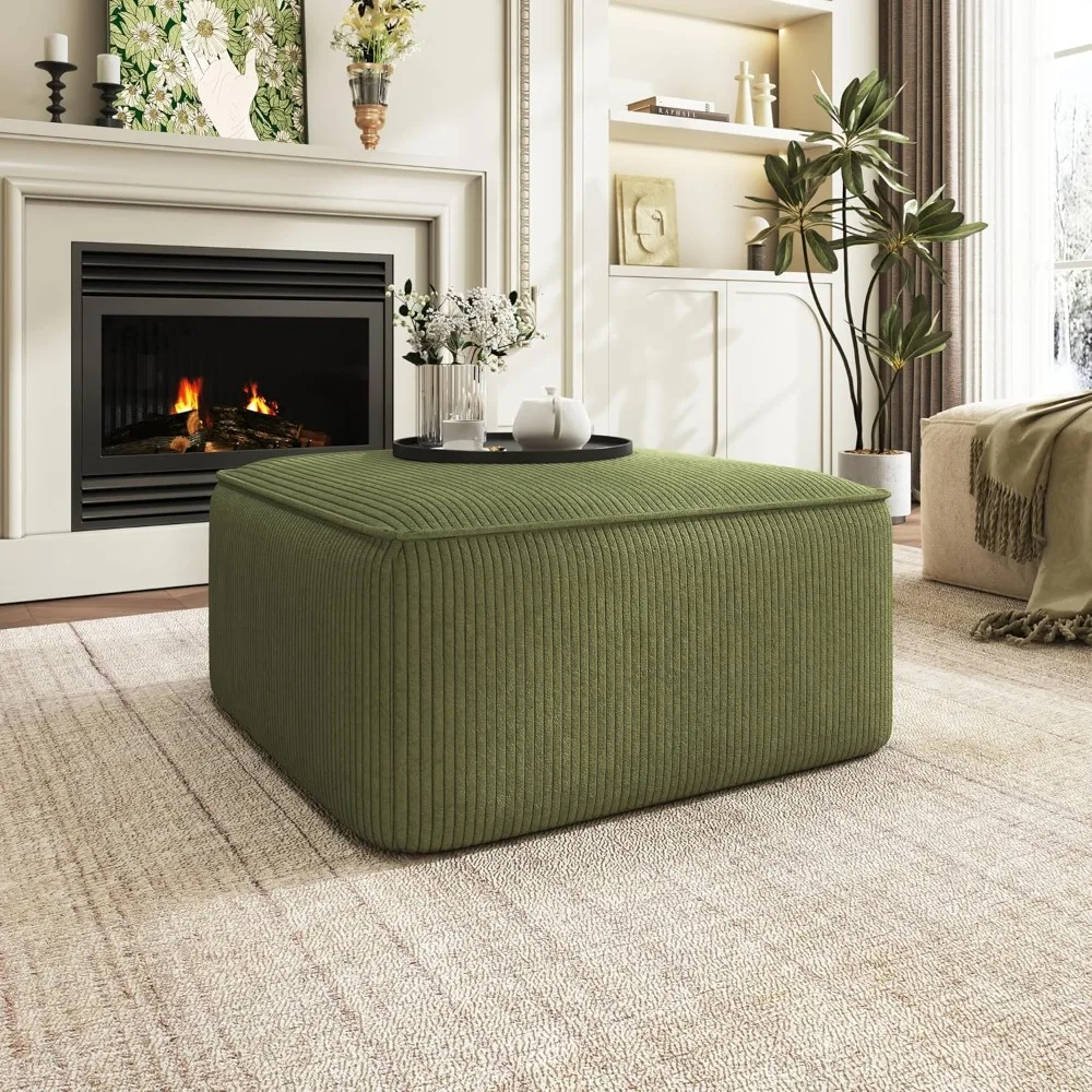 

Kyle Corduroy Woven Upholstery Square Ottoman, Living Room Sofa Ottoman with Wood Frame, Comfy Seating Experience with Dense Fo