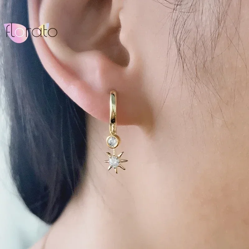 Five-pointed Star and Moon Pendant Earrings 925 Sterling Silver Needle Hoop Earrings for Women Personality Fashion Party Jewelry