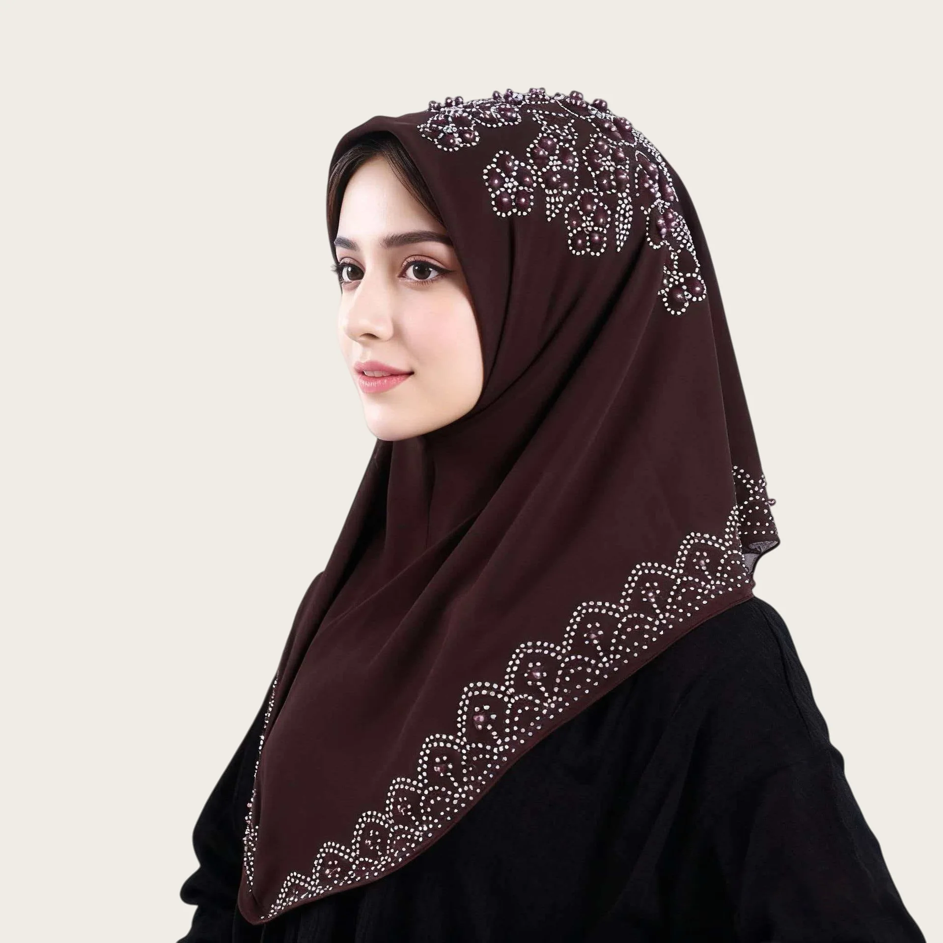 one Japan PAT PIN Muslim Square Pearl Head Scarf for Women Hot-Drill Islamic Headscarf Arab Headwraps New Fashion NOTE