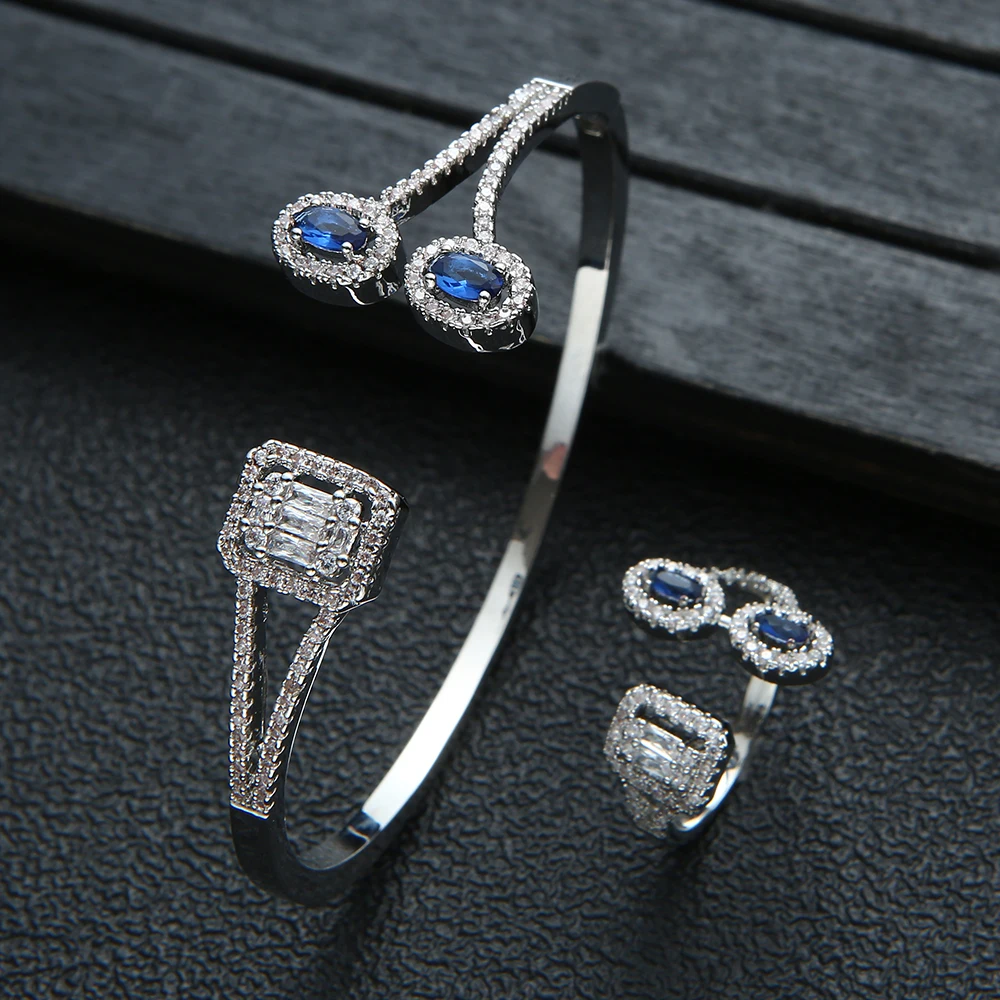 Luxury 2PCS Dubai Colorful Bangle Ring Set Fashion Jewelry For Women Wedding Engagement Brincos Para As Mulheres S337