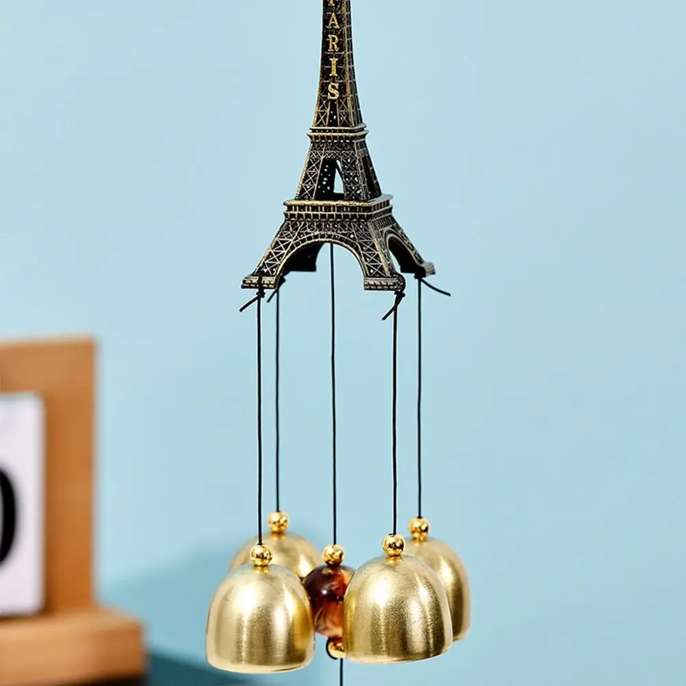 Alat peraga fotografi Menara Eiffel Retro lonceng angin logam buatan tangan realistis lonceng gantung logam gantungan dinding bel taman
