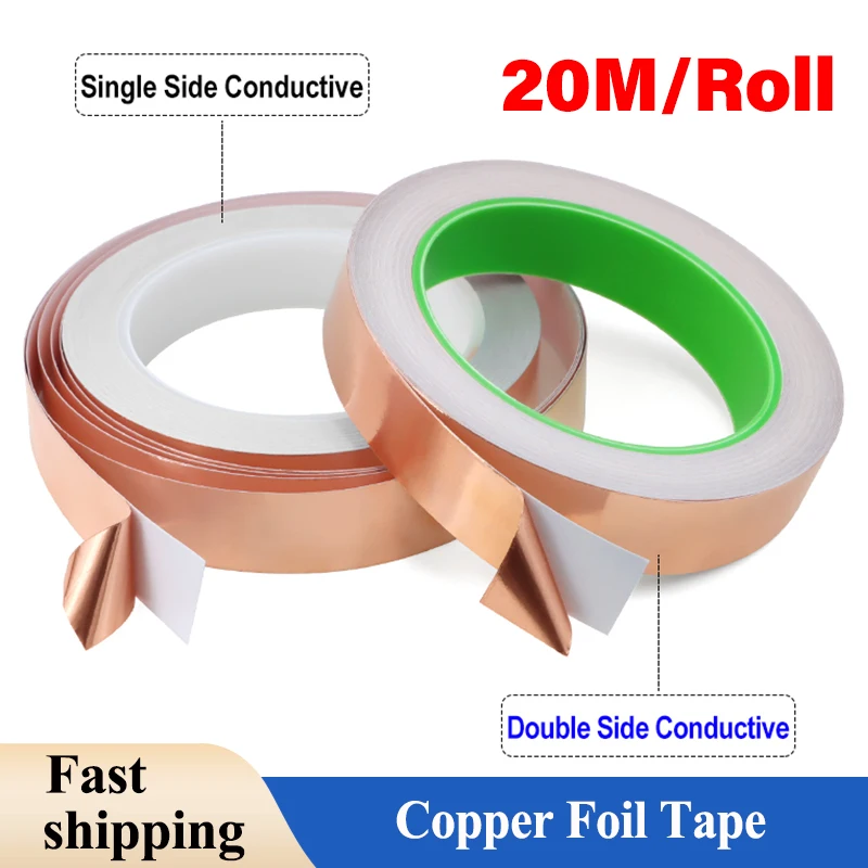 

20M Copper Foil Tape Single/Double-Sided Conductive Electronic Repair Adhesive Tape Repellent Shield Strip for Shielding Crafts