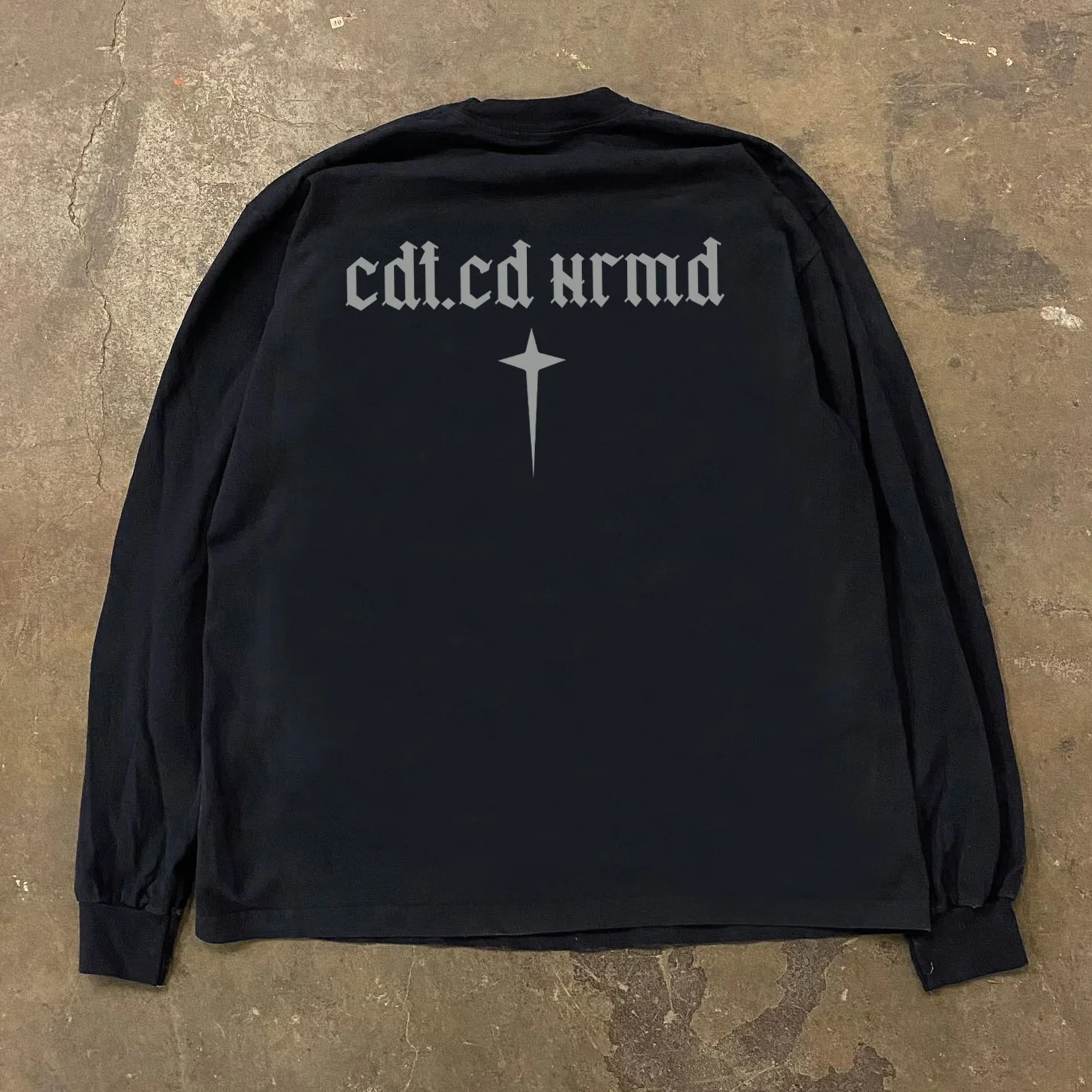 Heavyweight 300g Pure Cotton Long Sleeve T-Shirt Cross Print American Casual Style for Students And Couples Unisex round Neck
