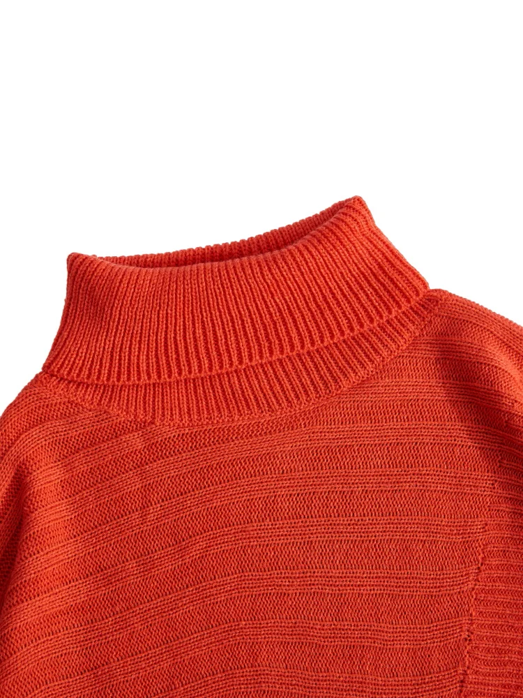 ONELINK Orange Brown Asymmetric Design Mock Neck Batwing Plus Size Autumn Winter Women Pullover Sweater Oversize Woolen Clothing