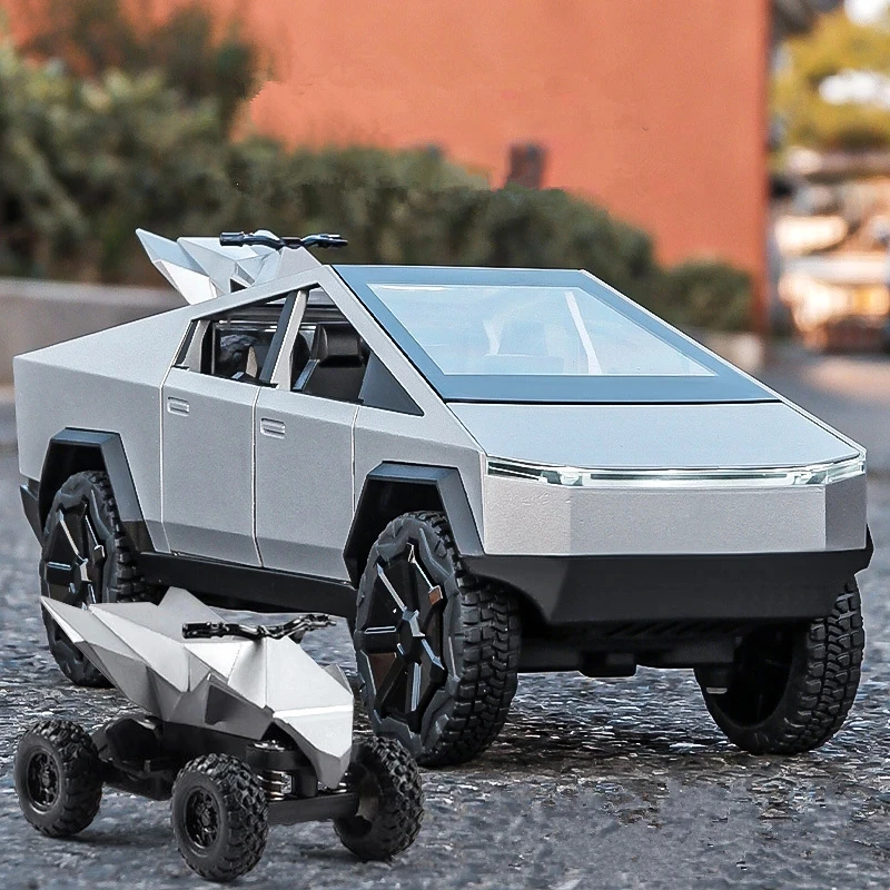 Cybertruck Pickup Alloy Car Model Diecasts Metal Toy Off-road Vehicles Truck Model Simulation Sound Light Kids Gifts 1/24