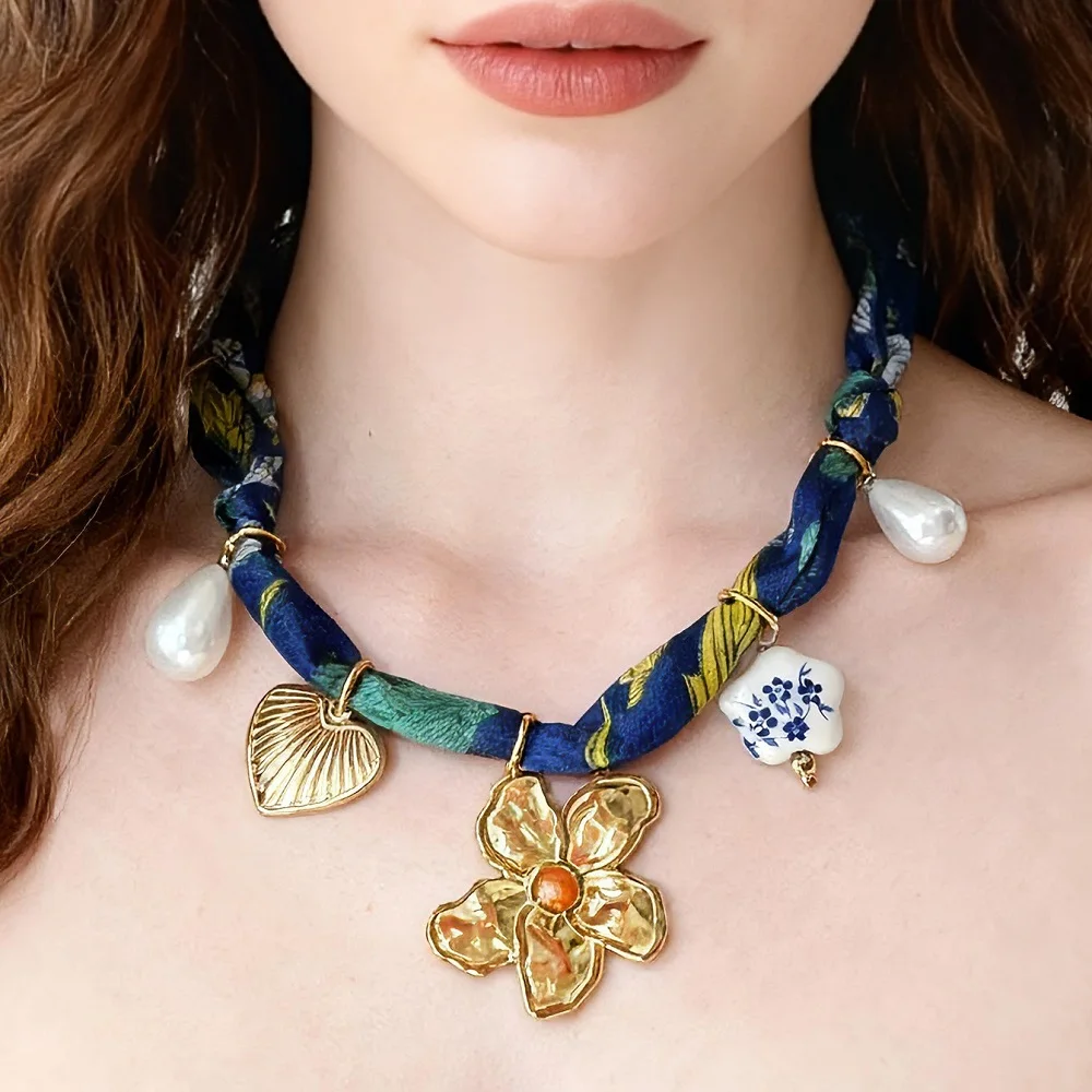 

Trendy Scarf necklaces for 2025 with Multi Charms Cherry, Flower, Hearts, Sun, Butterfly, Women Necklace Accessory