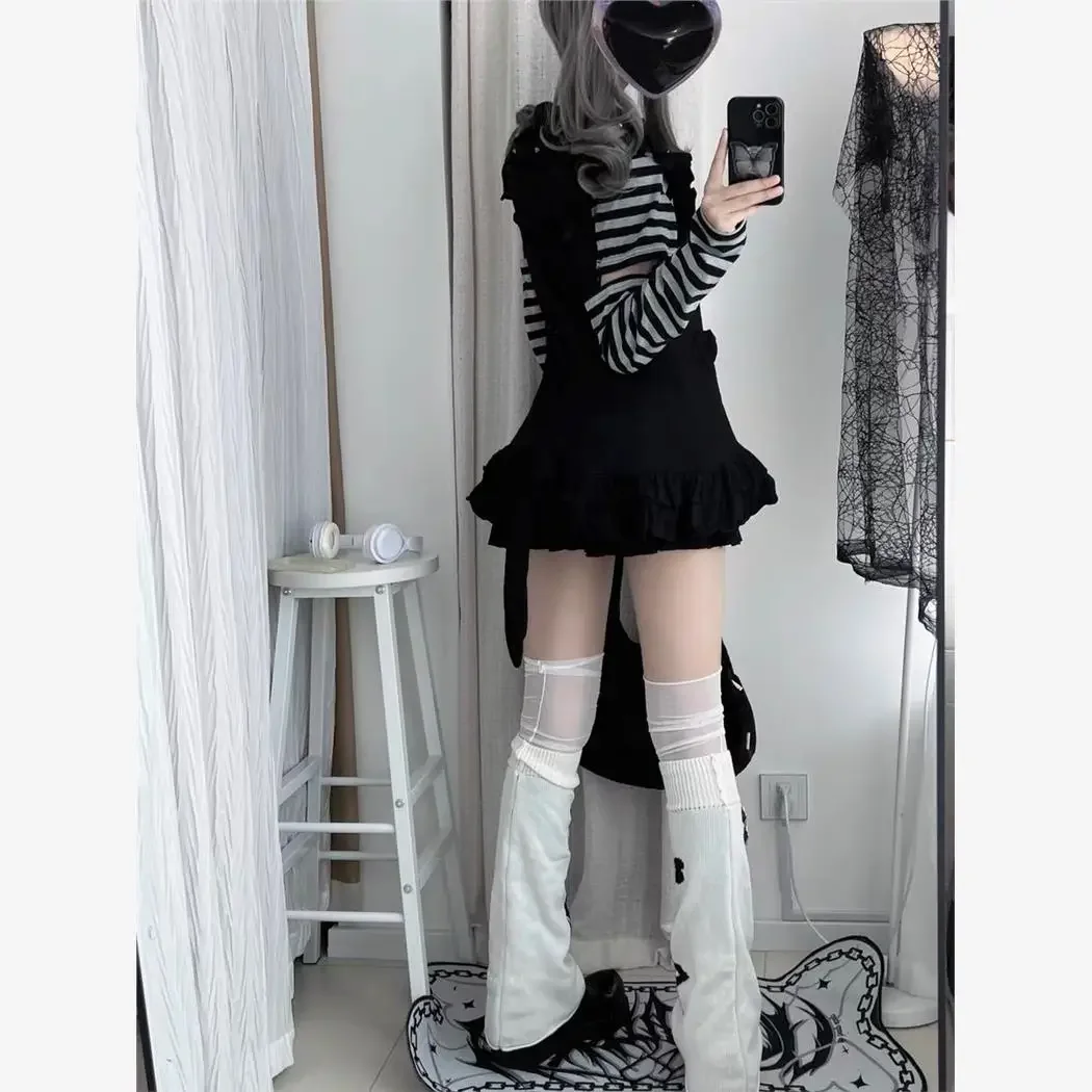 Ruibbit New Arrival Spicy Girl Striped Patchwork Sleeve Top Cat Ear Hooded Sleeveless Jacket Two-piece Set Y2k Sweatshirt Hoodie