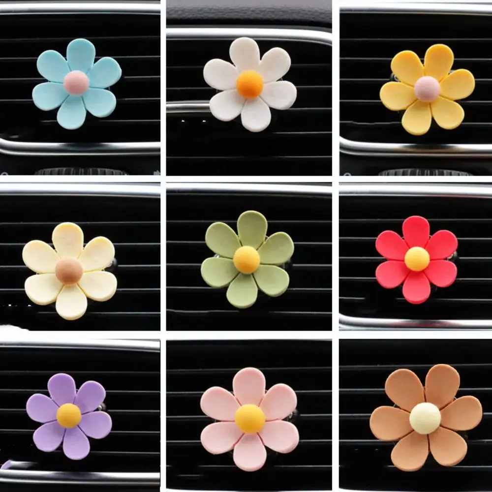 3Pcs/Set Candy-colored Car Perfume Decorative Clip Car Interior Decoration Alloy Daisy Scented Holder Auto Accessories