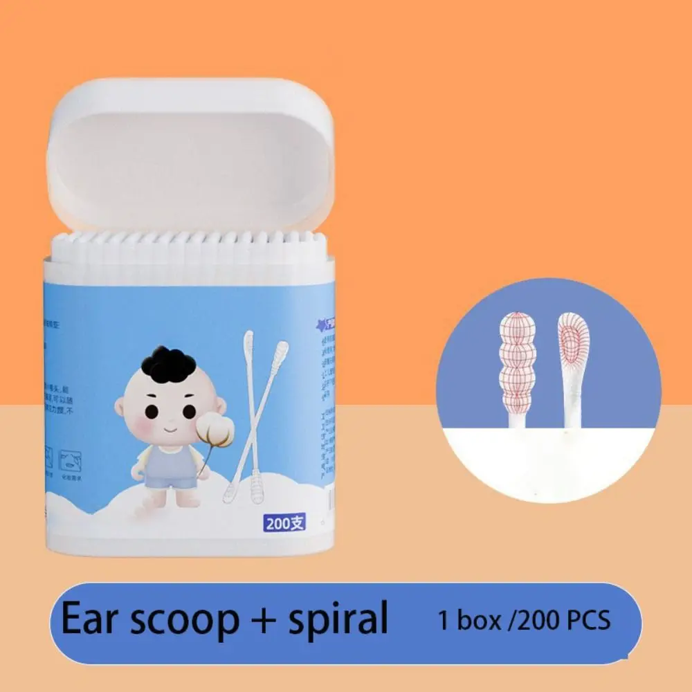

200 pcs Simple Dual Tips Baby Cotton Swab Extra Thin Stem Degreasing Cotton Sterile Cotton Buds Ear Wax Spoon Young Children