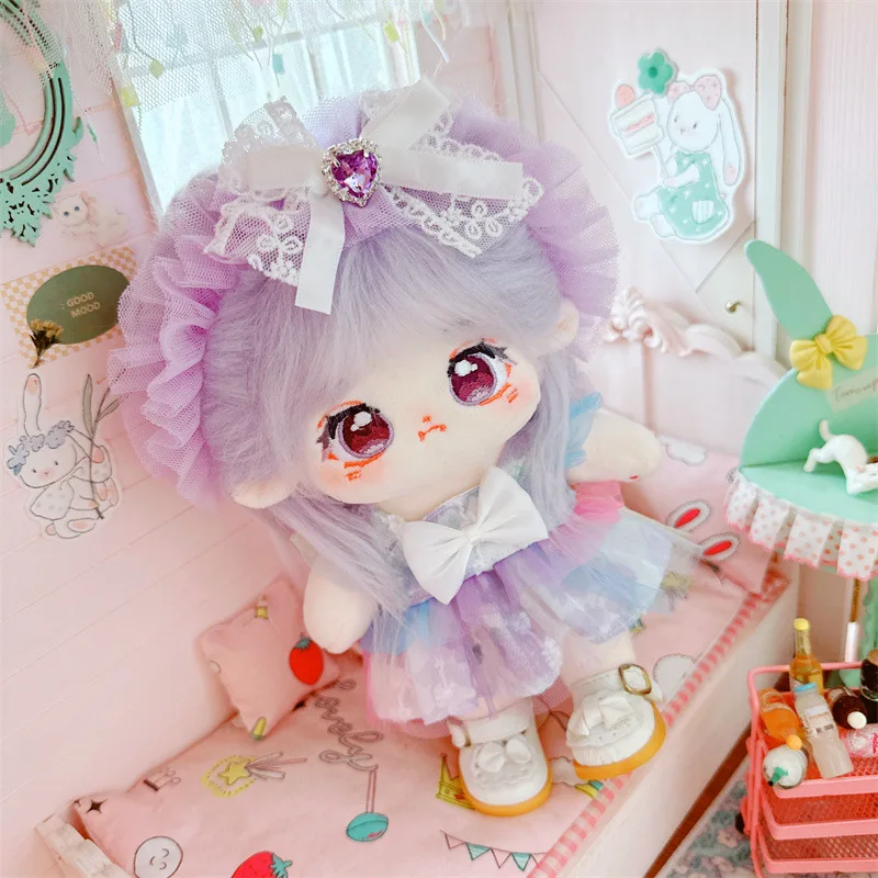 2Pcs Gradient Purple Bow Dress Suit Girls Plush Cotton Doll DIY Clothes Accessory for 20cm Cartoon Soft Stuffed Fat Body Dolls