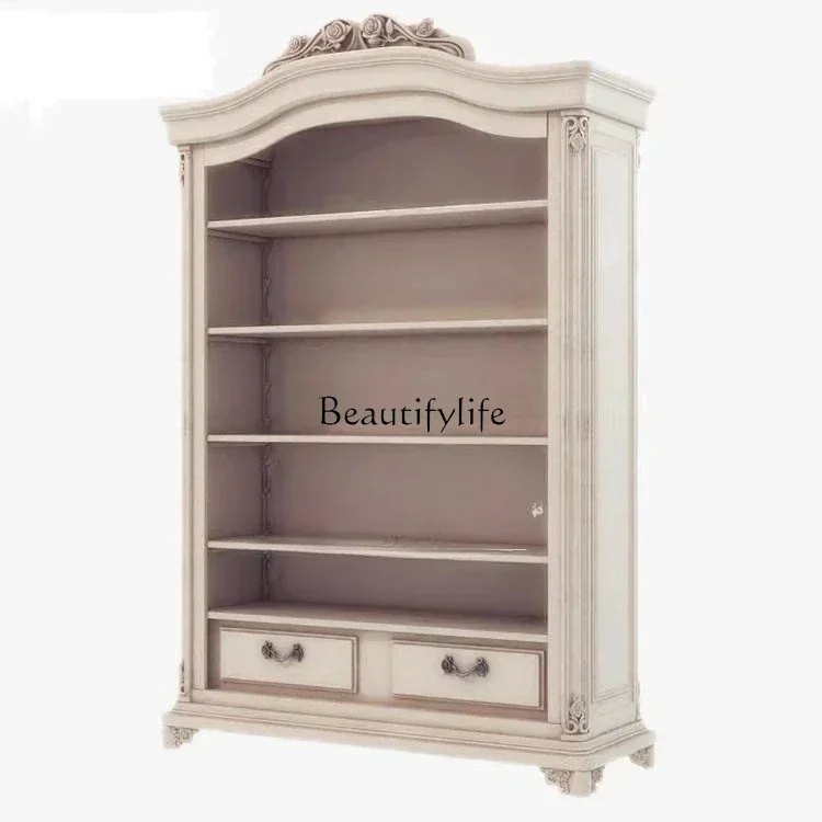 

pg45European Style Solid Wood Carved Bookcase Decoration American Style Doorless Wardrobe Storage Storage Displaylx