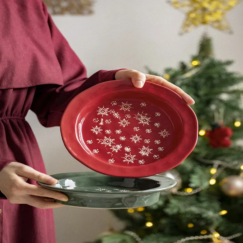 Pratos de alívio com tema de natal, tigela criativa de sobremesa de cerâmica, carne e cozinha ocidental, caneca incluída, jantar festivo