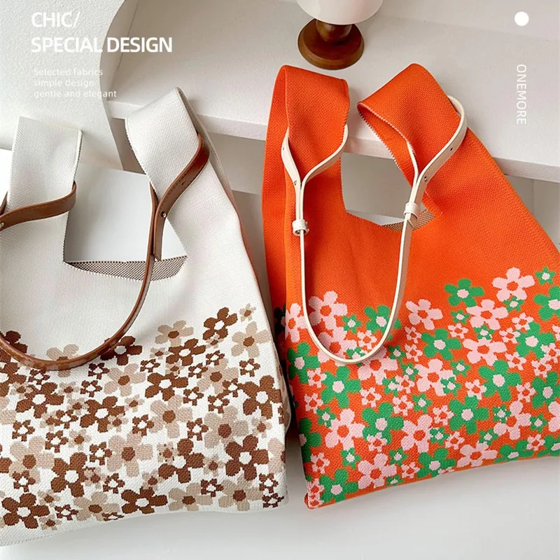 Pequeño bolso de mano de punto Floral fresco hecho a mano para mujer, Mini bolso para teléfono móvil, bolsos cruzados de hombro para viajes portátiles, diseño de moda