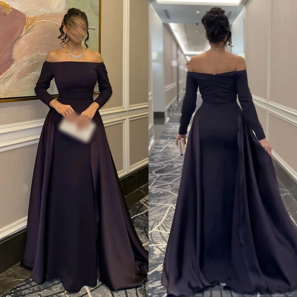 

Customized Jersey Pleat Temperament Off-the-shoulder A-line Long Dresses Bespoke Occasion High Quality Formal Evening Dress