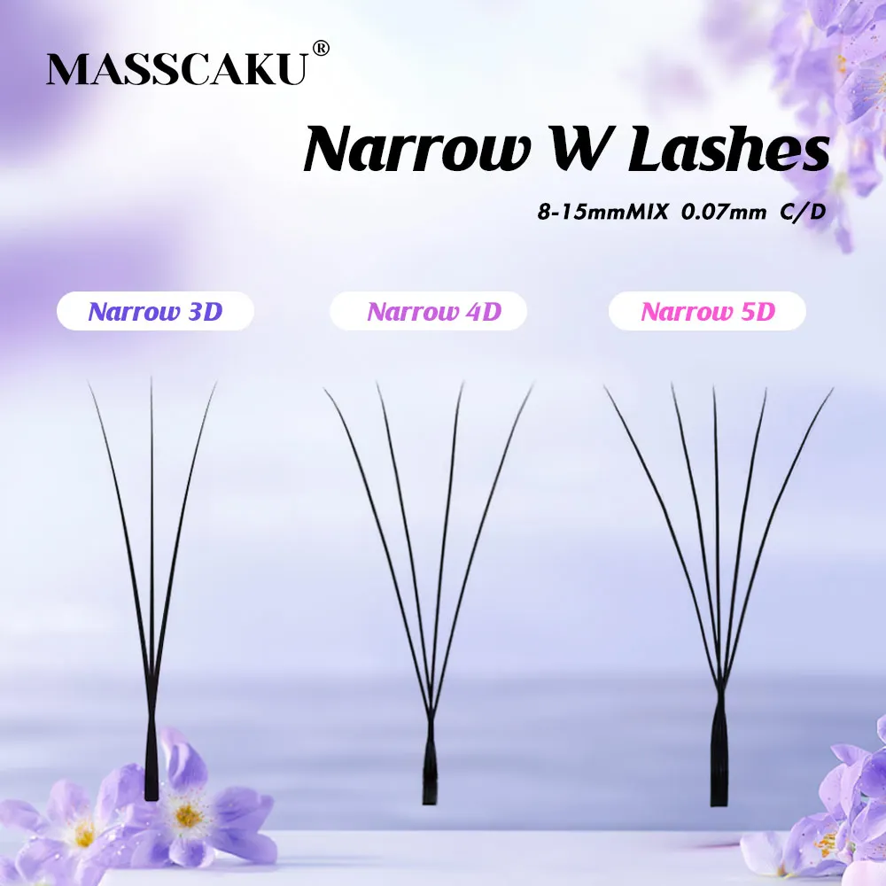 

MASSCAKU 3D 4D 5D Narrow W Shaped False Eyelash Automatic Flowering Lash Premade Fans Natural Soft Individual Full Dense Makeup