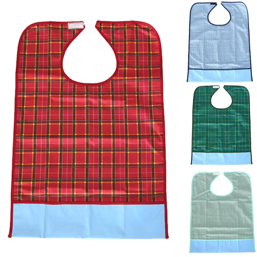 Grande PVC reutilizável adulto Mealtime Bib, Avental protetor com padrão de grade, roupas incapacitáveis, impermeável, 3 cores