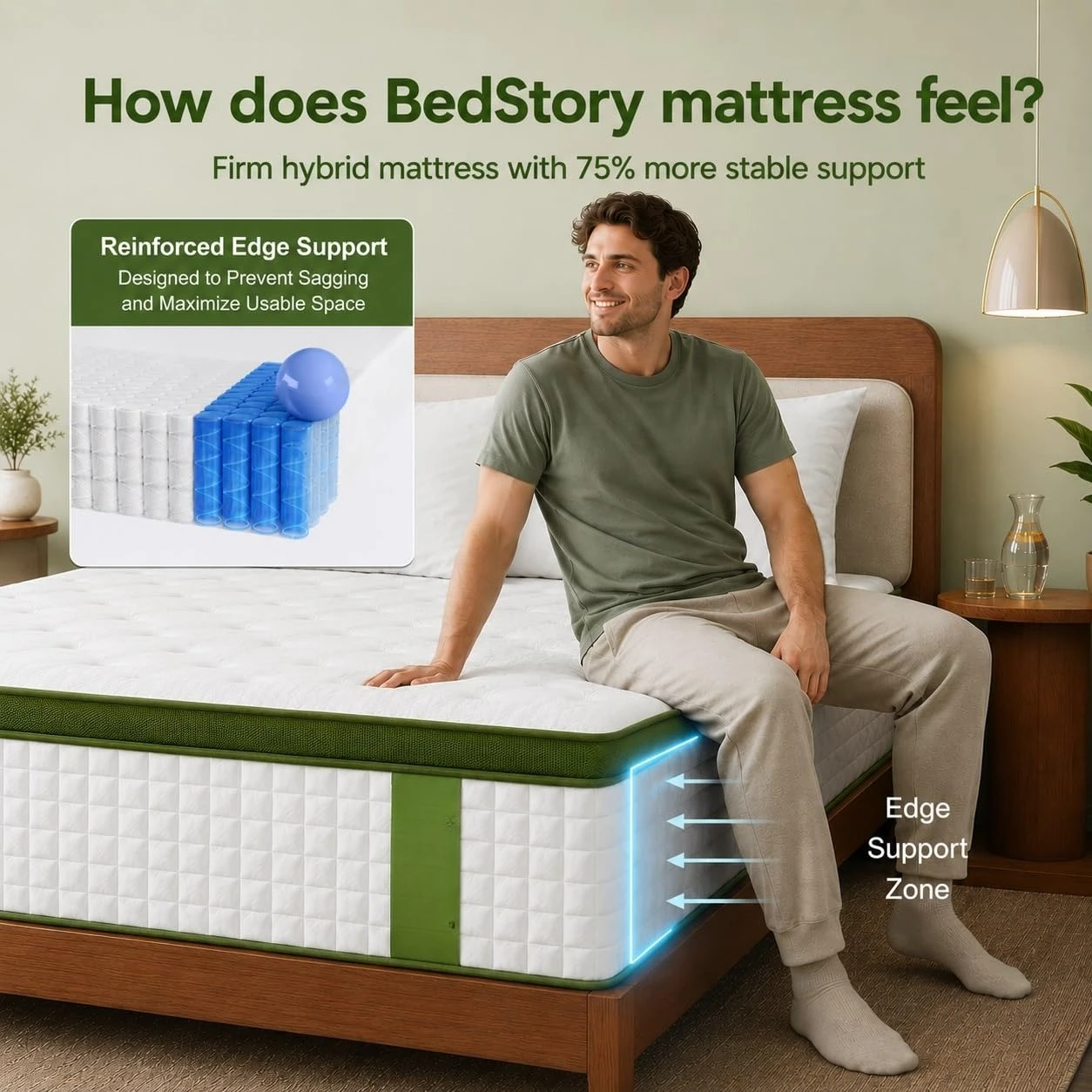 14 Inch Queen Hybrid Mattress,Firm,Zoned Lumbar Support,Cooling & Back Pain Relief, Custom