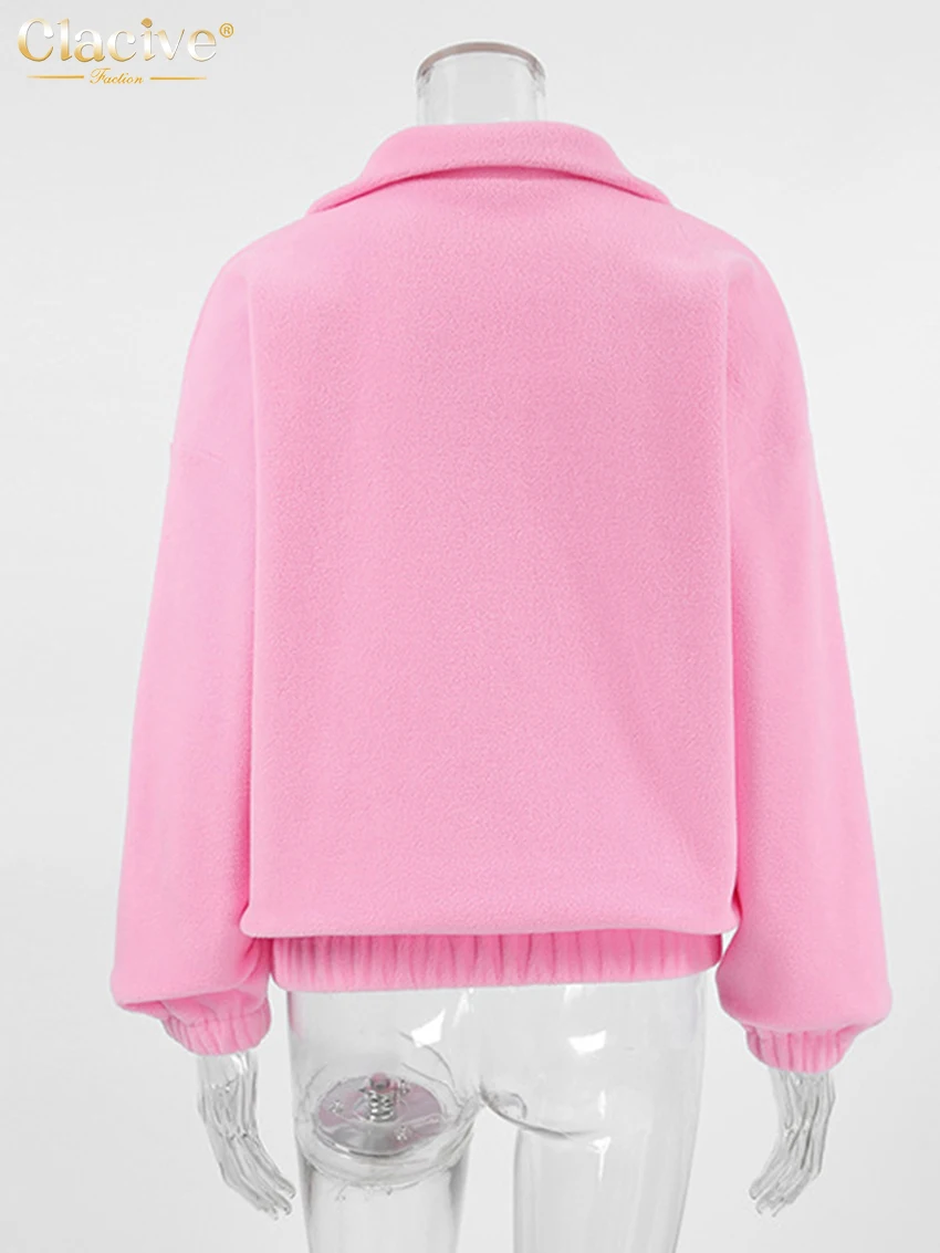 Clacive Winter Lose Rosa frauen Hoodies 2025, Mode Revers Langarm Mit Kapuze Elegante Klassische Solide Top Weibliche Kleidung