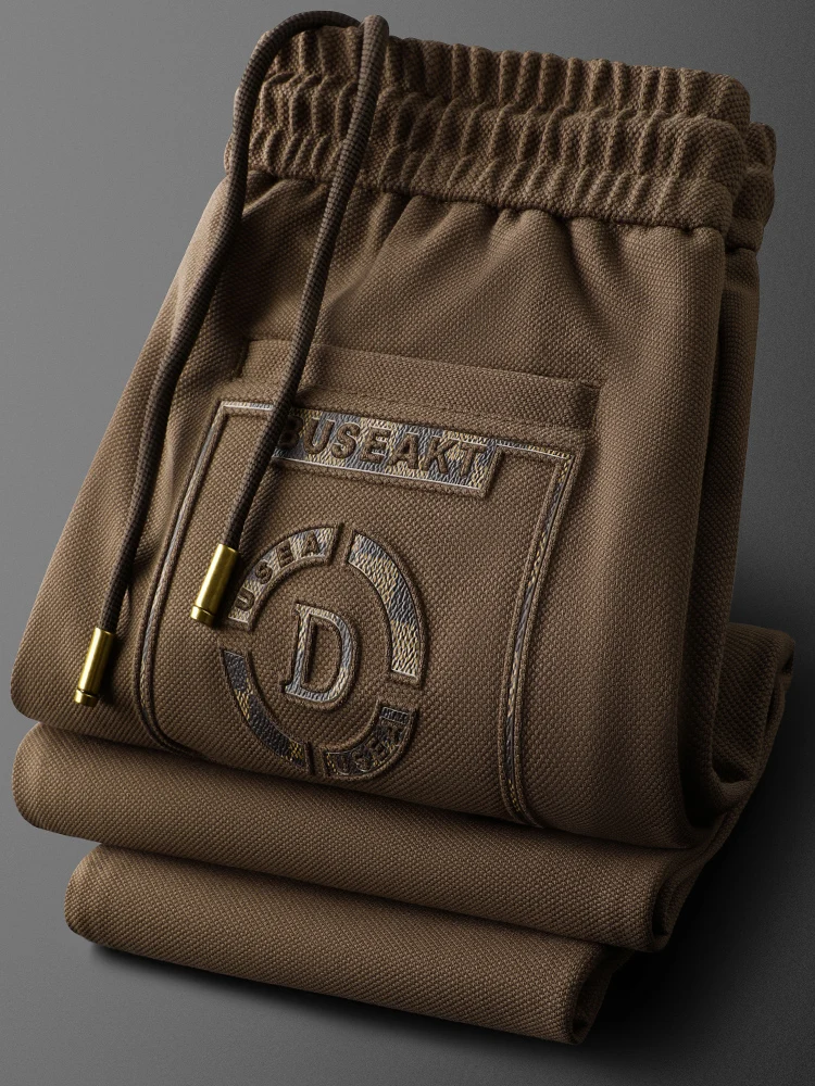 

Casual Coffee Brown Elastic Waist Sports Men's Pants Autumn Faion Ci Sle Slim Fit Trousers with kets Long Pants