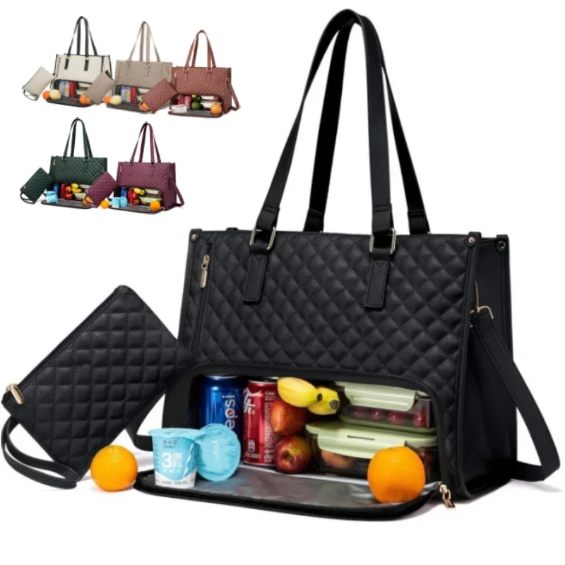 

Large Women Lunch Bags With Insulated Compartment 15.6inch Laptop Tote Bag with Leakproof Lunch Box Pocket Work Bag Handbag