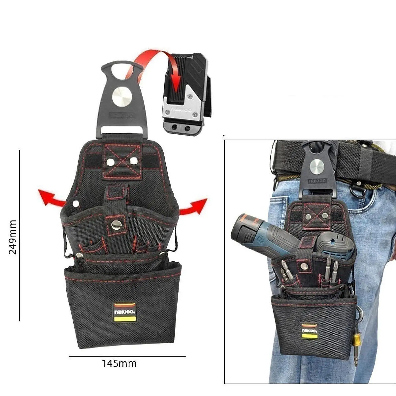 

Belt Bag Quickly Attach and Release Rotating Electric Drill Waist Bag for Hardware Hammer Wrench Plumber Maintenance Repair