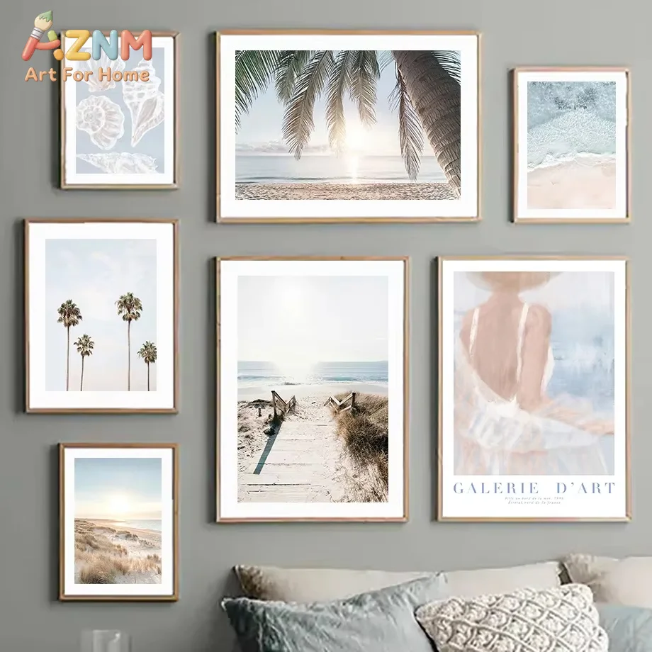 1PC Sea Beach Reef Conch Coconut Tree Seascape Wall Art Canvas Painting Nordic Posters And Print Wall For Living Room Decor