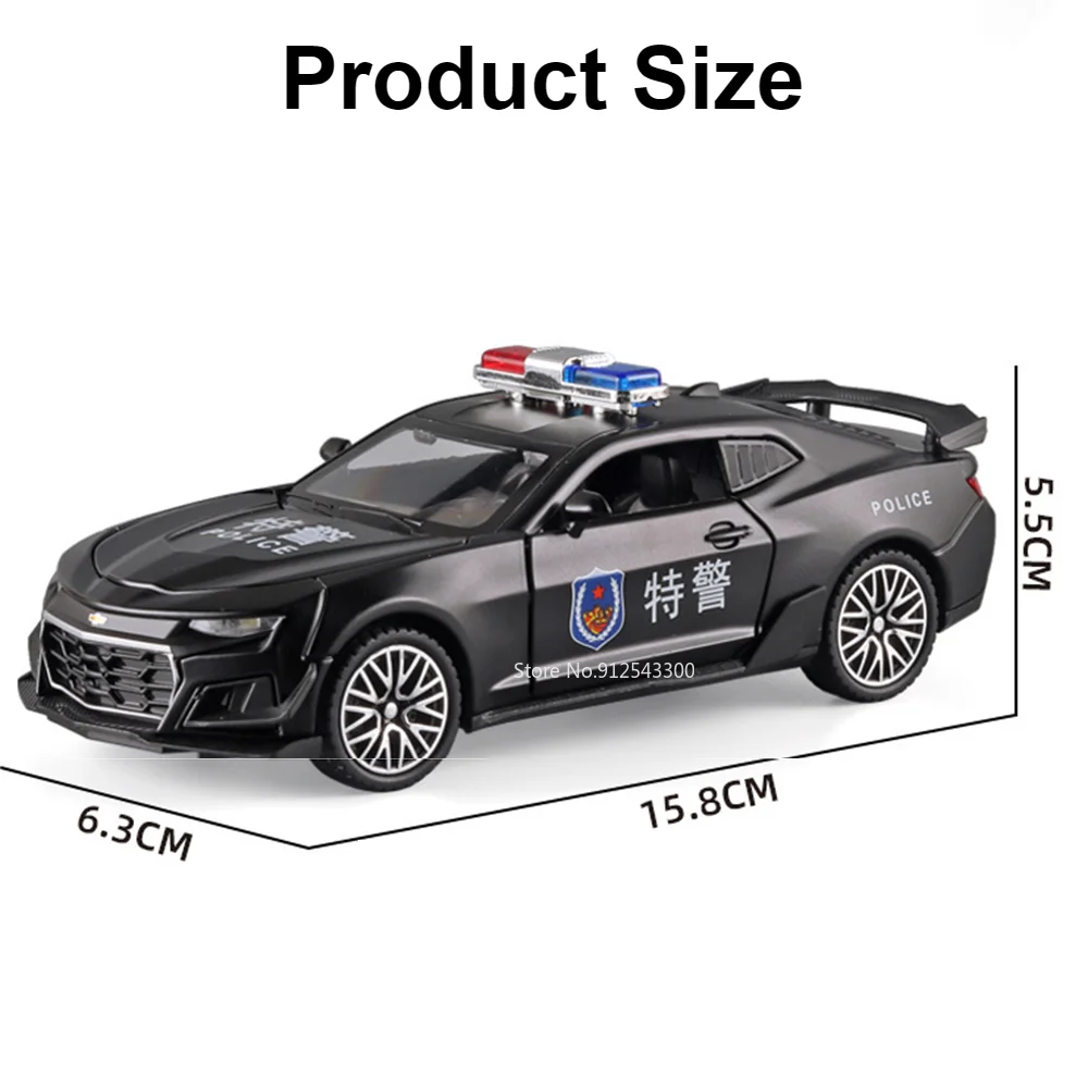 1/32 Scale Police Car Model Toy Alloy Body Pull Back Sound Light Doors Opened Sports Cars Models Ornament Collection Kids Gifts