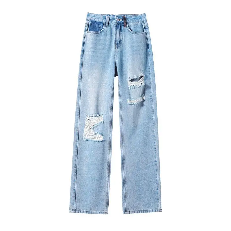 

Women Ripped Jeans With Holes Wide Leg Jeans Pant Y2K New Boyfriend Vintage Mom High Waist Trousers Blue Jeans Pants Denim Pants