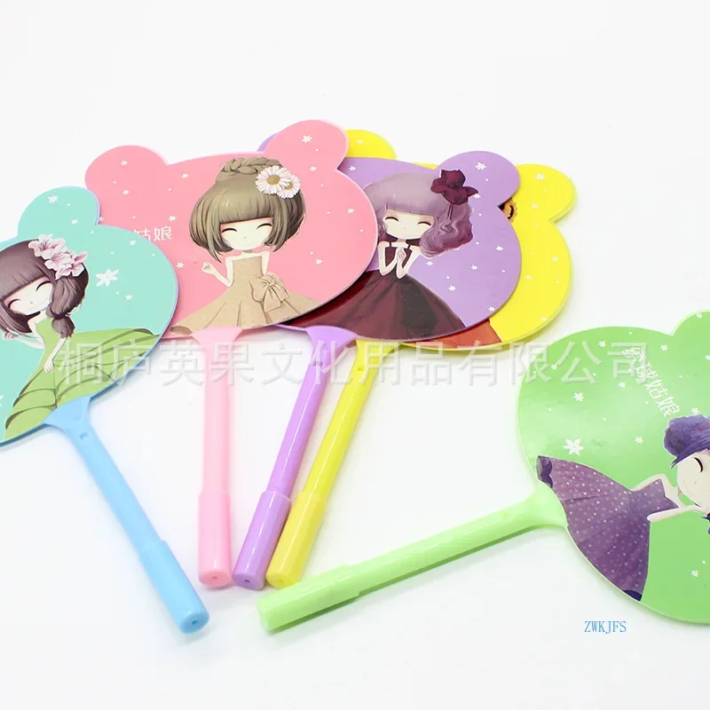 36pcs Creative cartoon character fan ballpoint pen lovely flower girl fan pen customized advertisement printing QR code