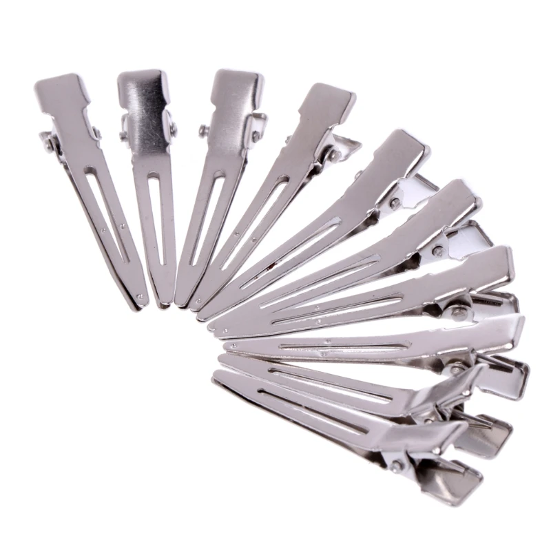 Pack of 10 Silver Flat Metal Single Prong Hair Clips Barrette for Bows DIY Hairstyle Accessories