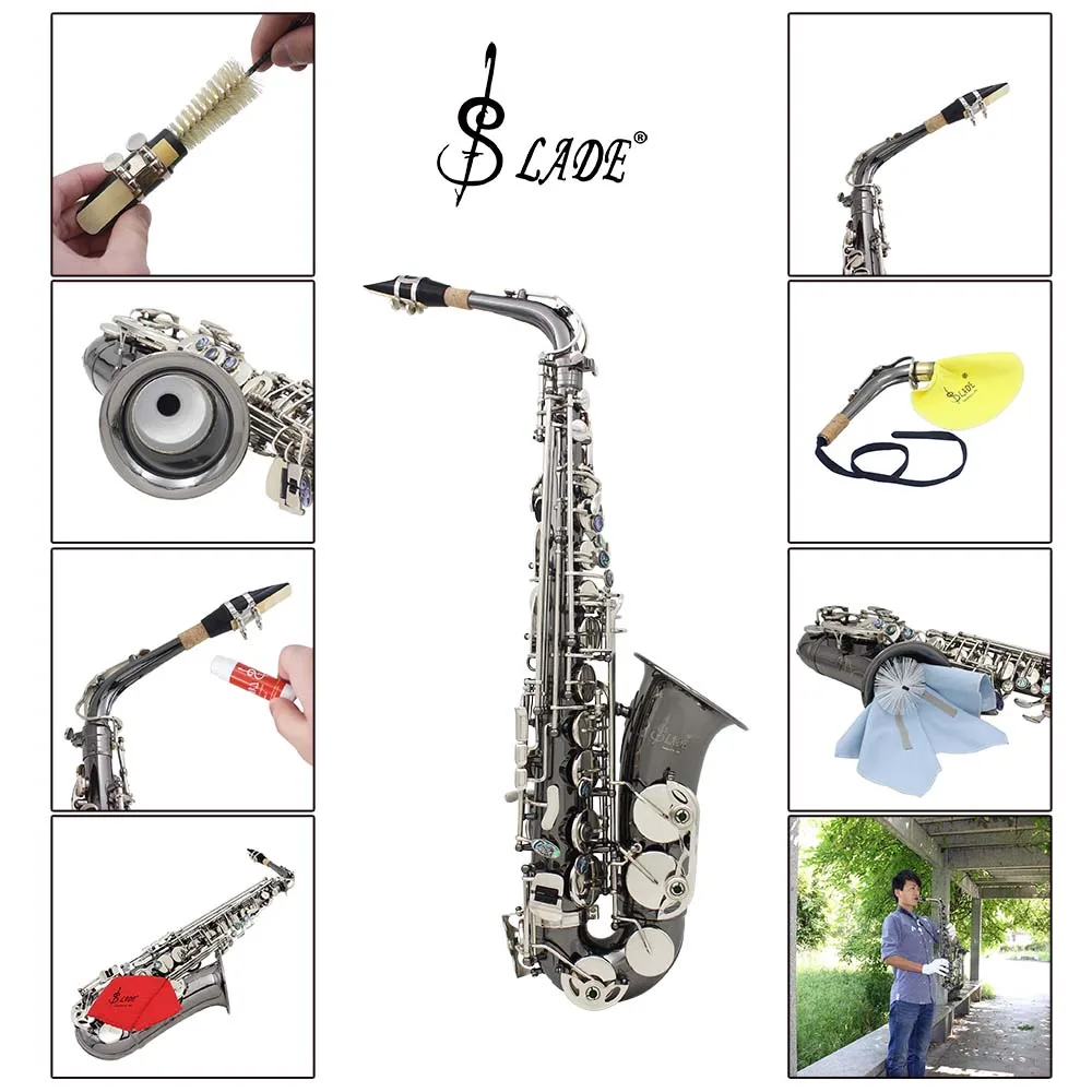 SLADE Alto Saxophone Bb Brass Body Engraved Black Nickel Plated Saxophone Professional Woodwind Instrument Sax With Accessories