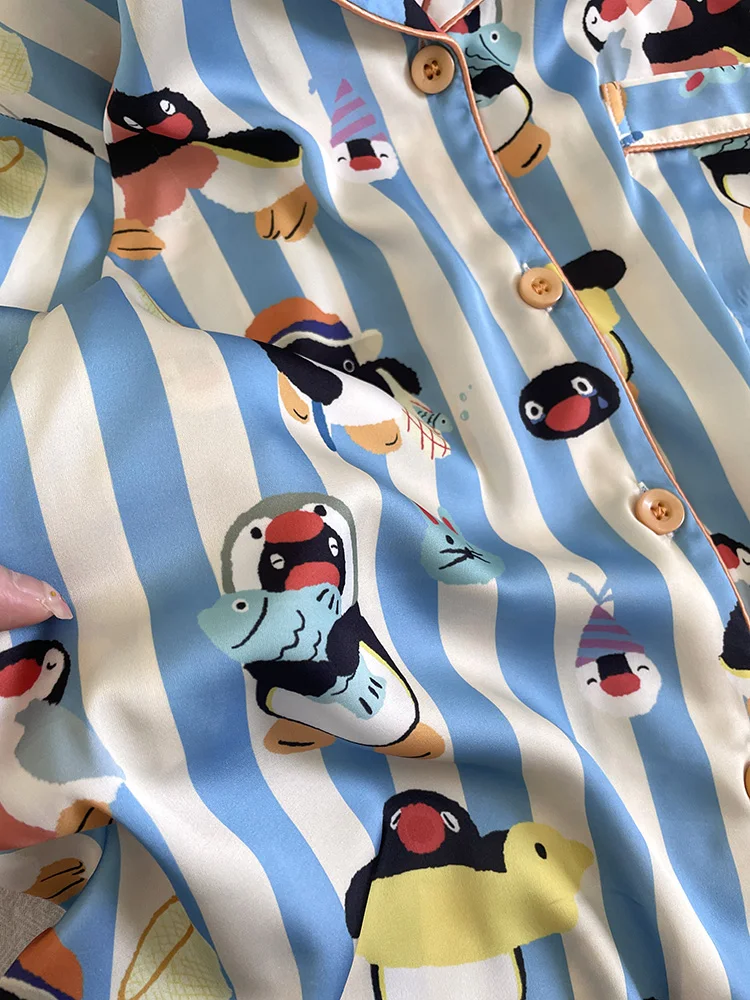 

Summer Ice Silk ort Sve Long Pants Spwear Women's Home Clothes Set New 2025 Cartoon Print Lightweight round Ne Pull...