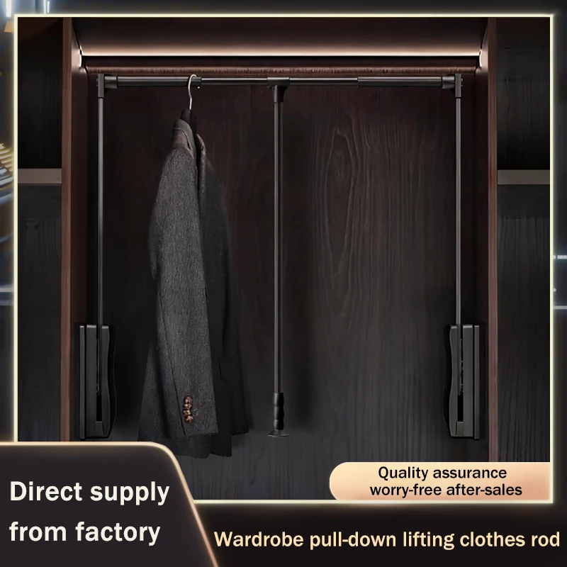 

Summit Pull Down Hanger Rod Light Touch Operation Lift System Retractable Hanging Rail For Wardrobe Closet Cabinet Space Saving