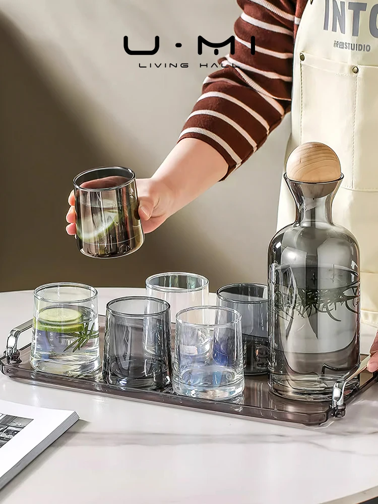 Conjunto de Chá U Mi LIVING Silver Avel com Copos de Vidro Luxuosos para Sala de Estar, Jarra de Água Fria Resistente a Altas Temperaturas