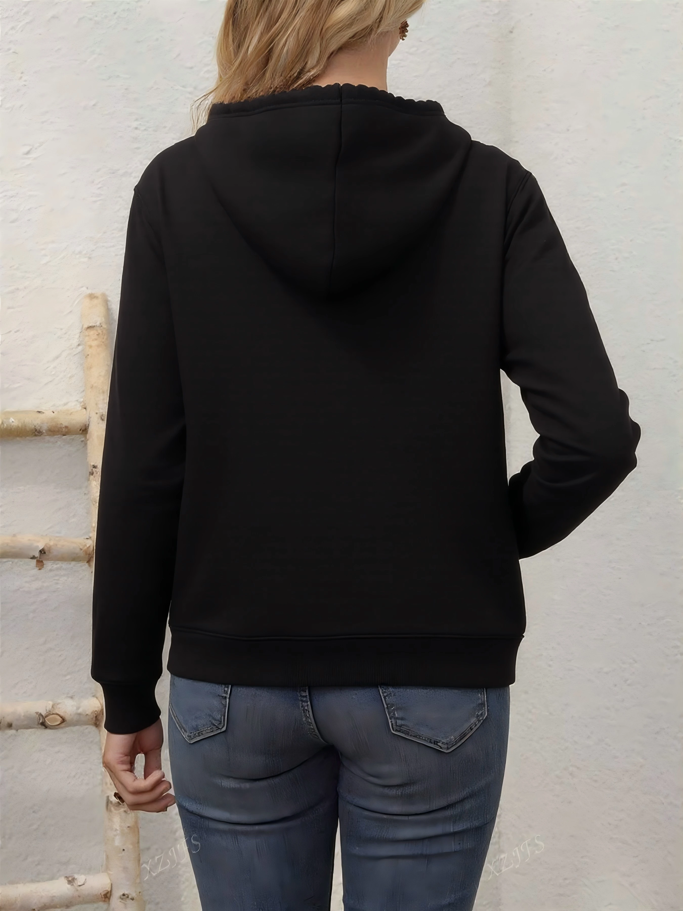 Line Love Print Zipper Hoodie Women Soft Fleece Hoodies Autumn Casual Hoody  Street Pocket Sportswear Oversized All-Match Veste