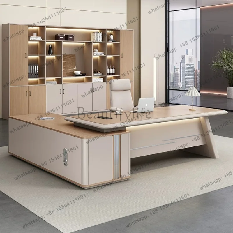 LJY Light Luxury Modern Simple Boss Desk Chairperson President Manager office desks and workstations table file cabinet furnitur
