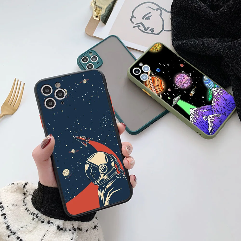 Cases For iPhone 15 Pro Max 14 7 8 Plus 13 12 11 XS X XR Cute Cartoon Star Astronaut Rocket Frosted Translucent Funda Phone Case