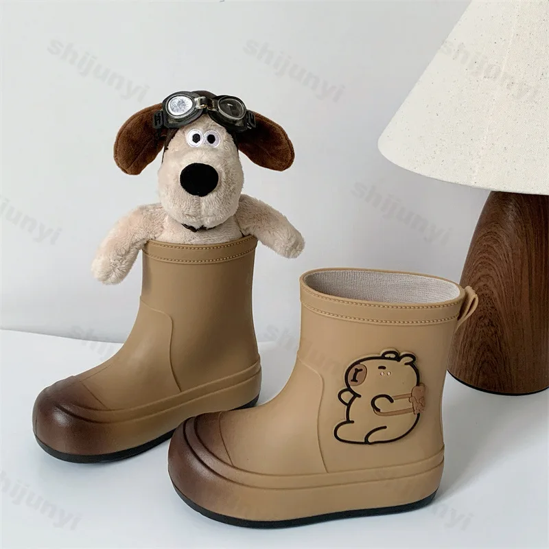 

Children's Rain Shoes 2025 Autumn Winter New Waterproof Non Slip Boys' Rubber Shoes Comfortable Cute Cartoon Girls' Warm Shoes