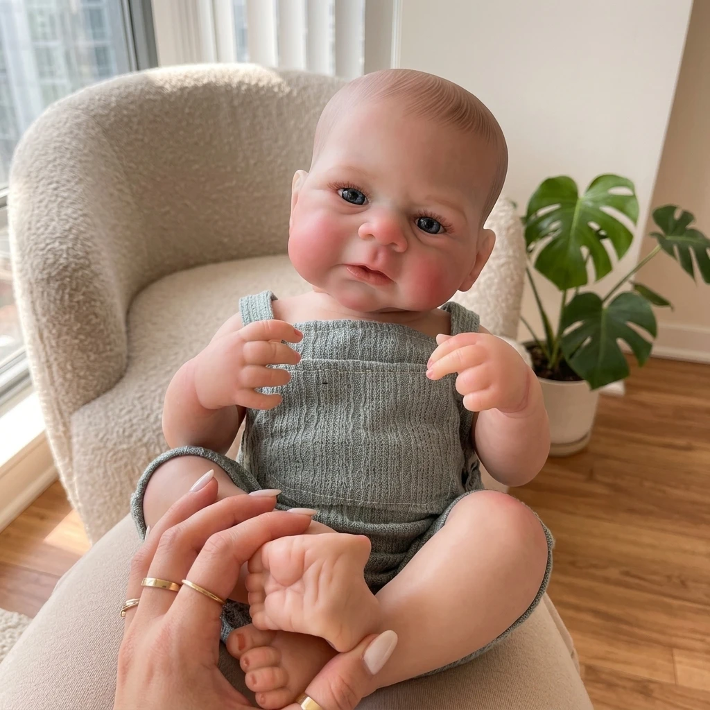 18 Inch Full Vinyl Reborn Doll Elijah Realistic Newborn Painted Hair Hand Painted Simulation Toy For Birthday Holiday Gift