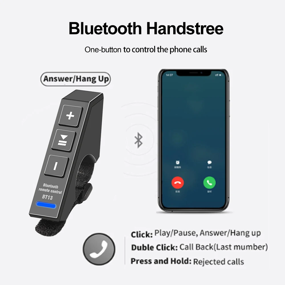 Kebidumei 오토바이 헬멧 헤드셋용 핸들 바 리모컨, 방수 미디어 컨트롤러, 음악 플레이어, 아이폰, 안드로이드용