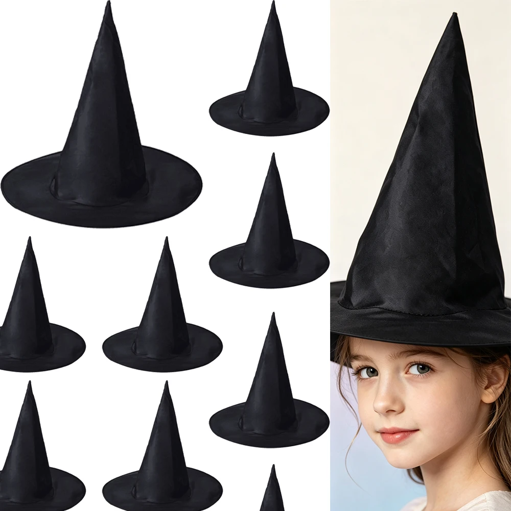 Kids Wide Brim Black Witch Hat Gothic Halloween Carnival Masquerade Stage Cosplay Party Costume Accessory