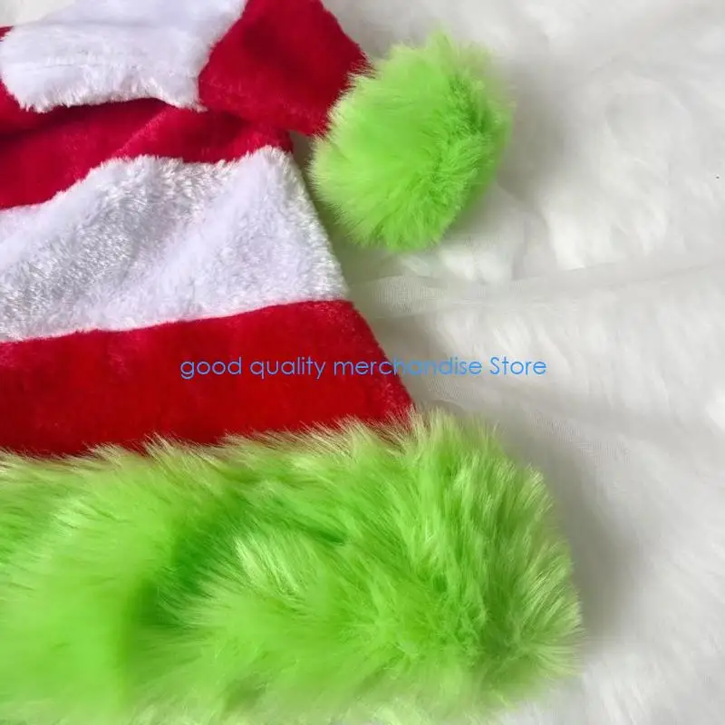 Y5JD Furry Plush Striped Santa Hats for Christmas Party All Age Festival Santa Caps Family Gathering Headwear for Parent Kids