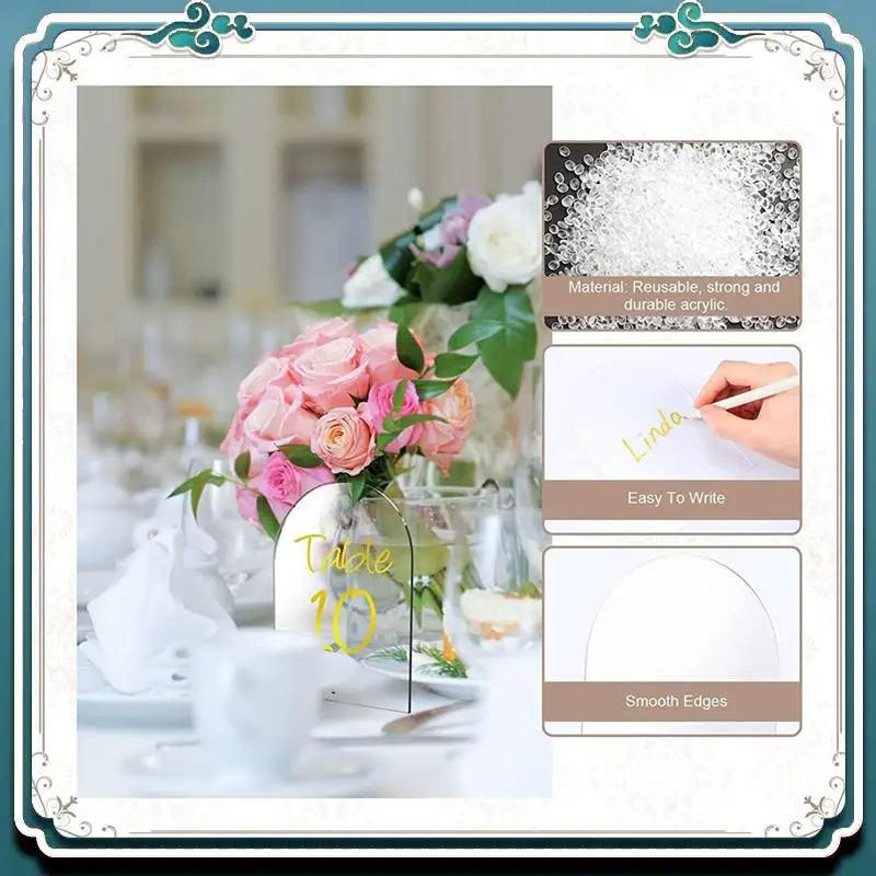 

30 Sets Acrylic Table Signs With Stands Blank Arched Sheet DIY Arch Table Numbers For Wedding Reception Event Party