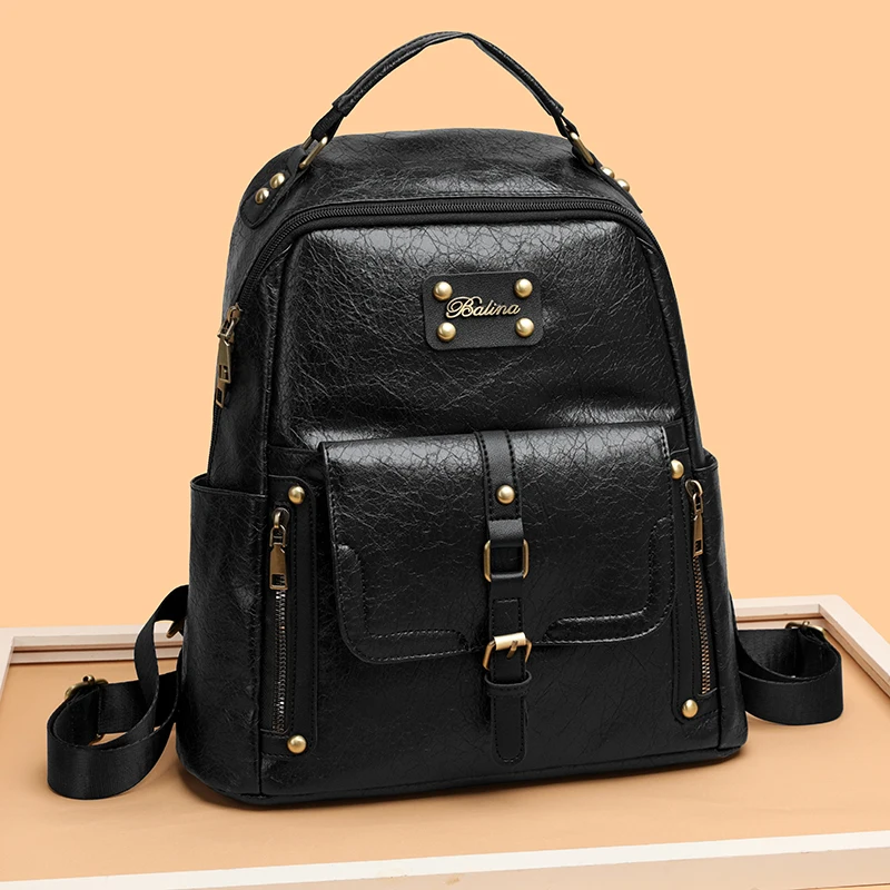 

Stylish Large Capacity PU Leather Brand Backpack for Women, Vintage Travel Shoulder Bags,Fashion Girls Casual Commuter Handbags