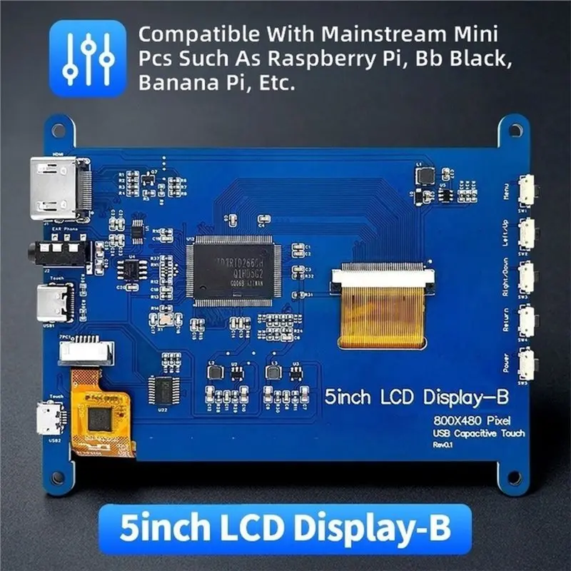 AT82-5 Inch Touch Screen LCD Display Module 5 Inch Touch Screen Onboard For Raspberry Pi 4 Model B/3B+