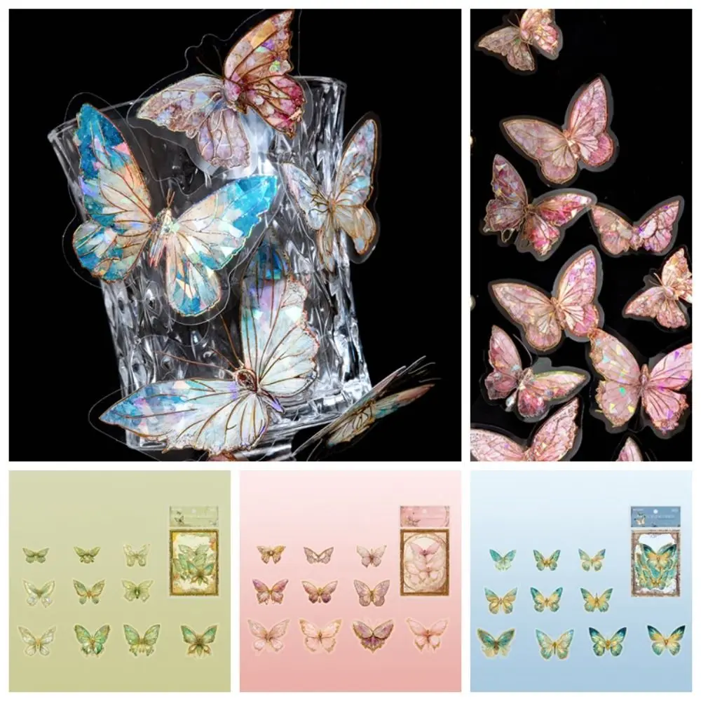 

Vintage DIY Crafts Ice Crystal Laser Butterfly Sticker Handmade Decorative Butterfly Collage Sticker Bling Shiny Hand Account