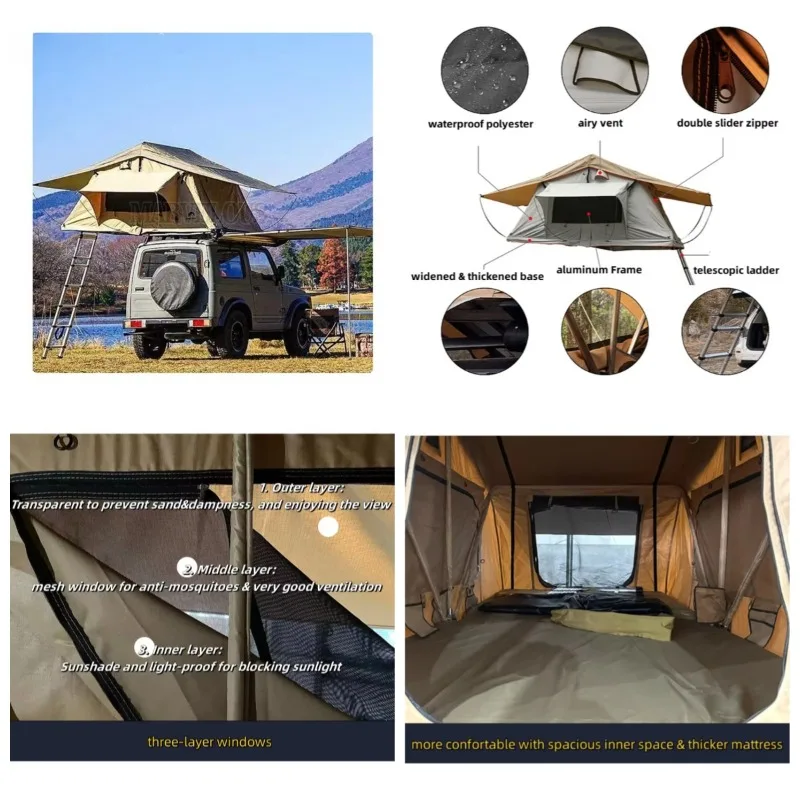

MOT-LT06 Fold Out Soft Top Canvas Cover Roof Top Tent With Quick Automatic Opening For Summer Car Camping