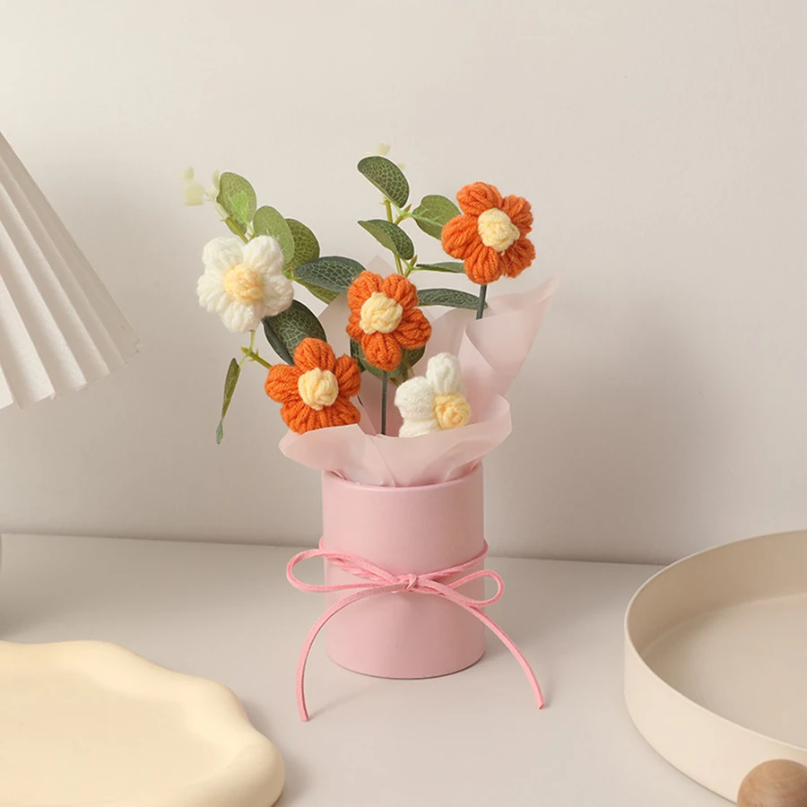 1 Stück Wunderschöner Garn-Blumenstrauß mit Blumenröhre, Couchtischdekoration, Geschenk zum Valentinstag und Muttertag – Detail 4