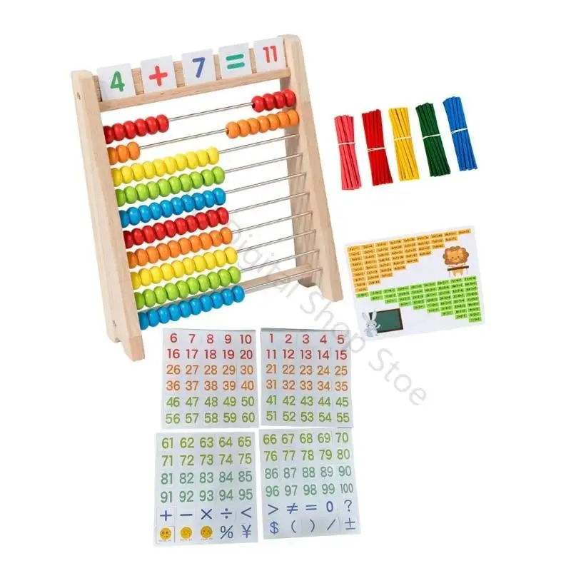 96BA Lernspielzeug aus Holz, Abakus, Zählen, enthält Zahlenkarten und Additions- und Subtraktionstabelle für Kinder – Detail 5