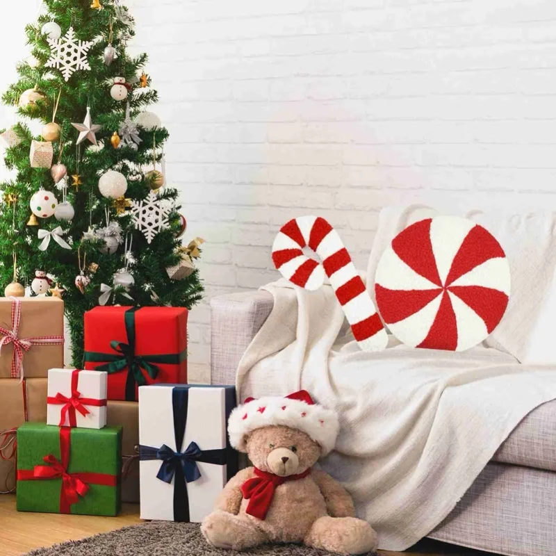 Cuscino decorativo per caramelle Cuscino decorativo per caramelle 3D in peluche carino per la decorazione natalizia del soggiorno della camera da letto